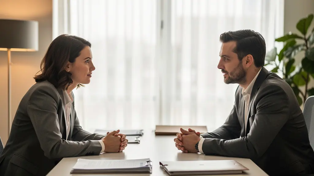 Courtier en assurance discutant avec un client dans un bureau moderne au Québec